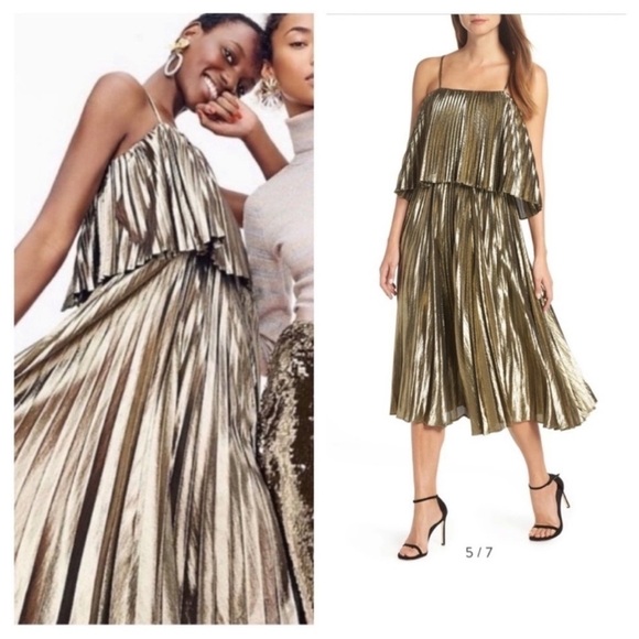 J. Crew Dresses & Skirts - J. Crew Collection Gold Lamé Pleated Midi Dress Size 6